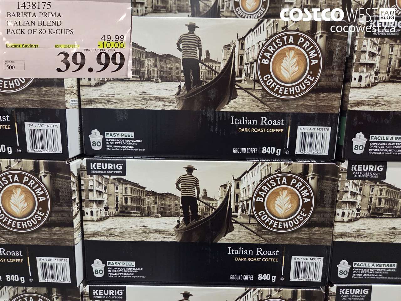 1438175 BARISTA PRIMA ITALIAN BLEND K-CUPS 80 COUNT ($10.00 INSTANT SAVINGS EXPIRES ON 2025-12-14) $39.99