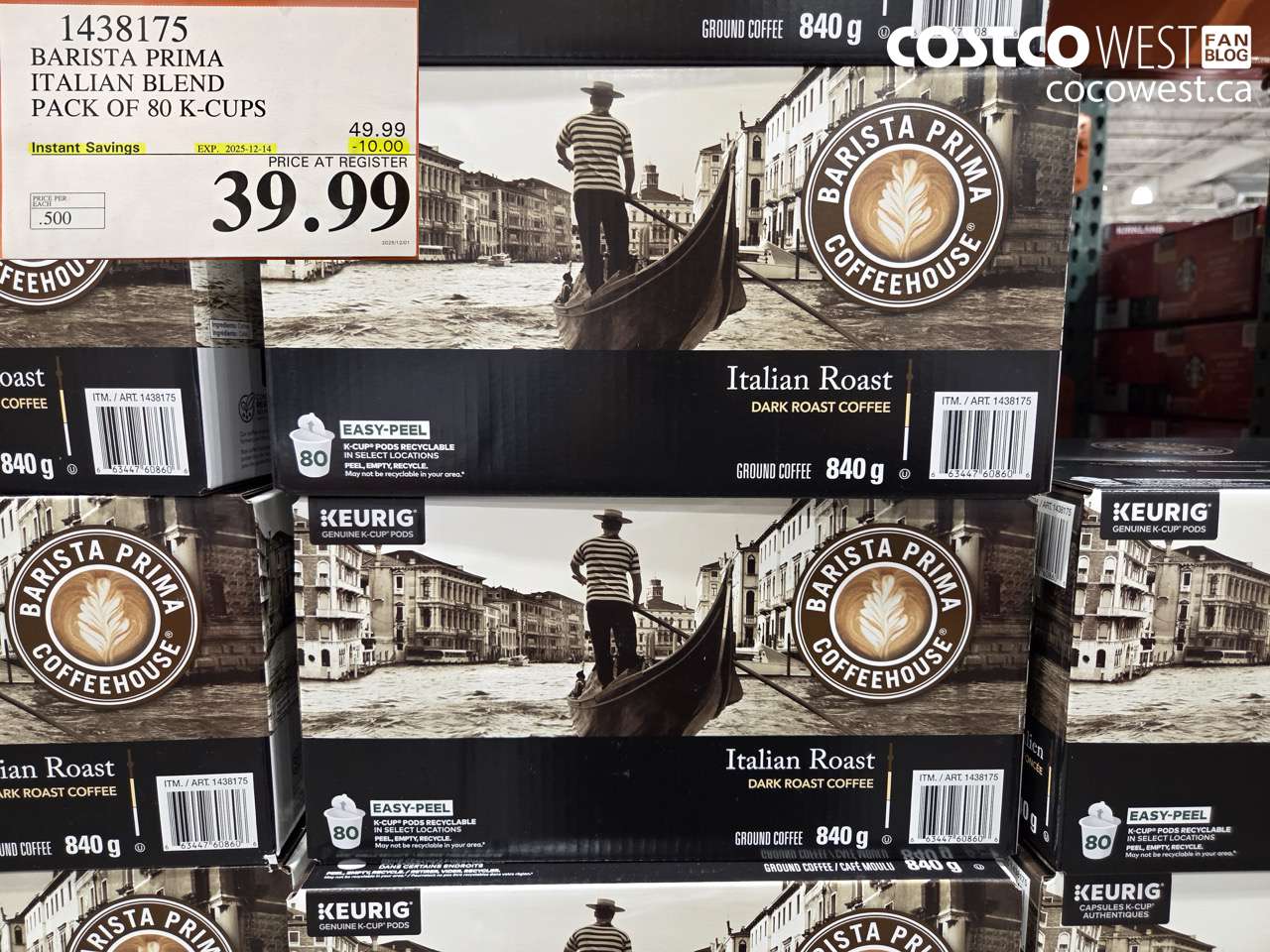 1438175 BARISTA PRIMA ITALIAN BLEND K-CUPS 80 COUNT ($10.00 INSTANT SAVINGS EXPIRES ON 2025-12-14) $39.99