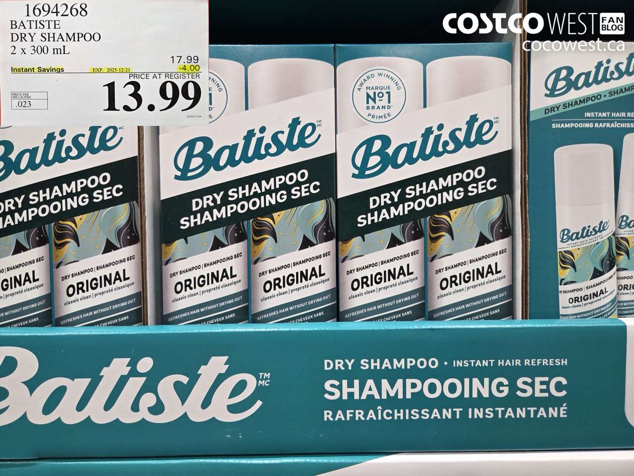 1694268 BATISTE DRY SHAMPOO 2 X 300 ML ($4.00 INSTANT SAVINGS EXPIRES ON 2024-12-21) $13.99