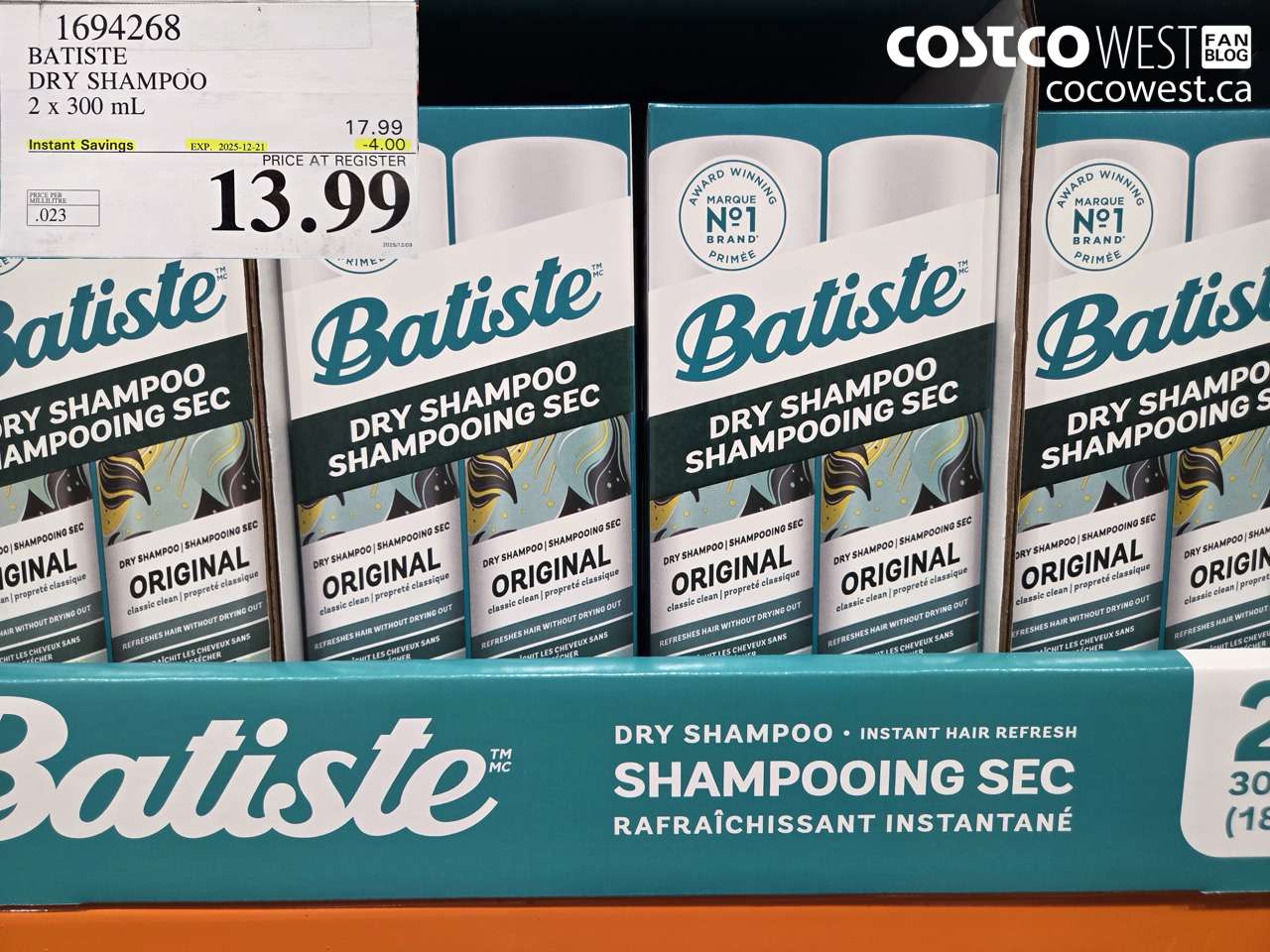 1694268 BATISTE DRY SHAMPOO 2 X 300 ML ($4.00 INSTANT SAVINGS EXPIRES ON 2024-12-21) $13.99
