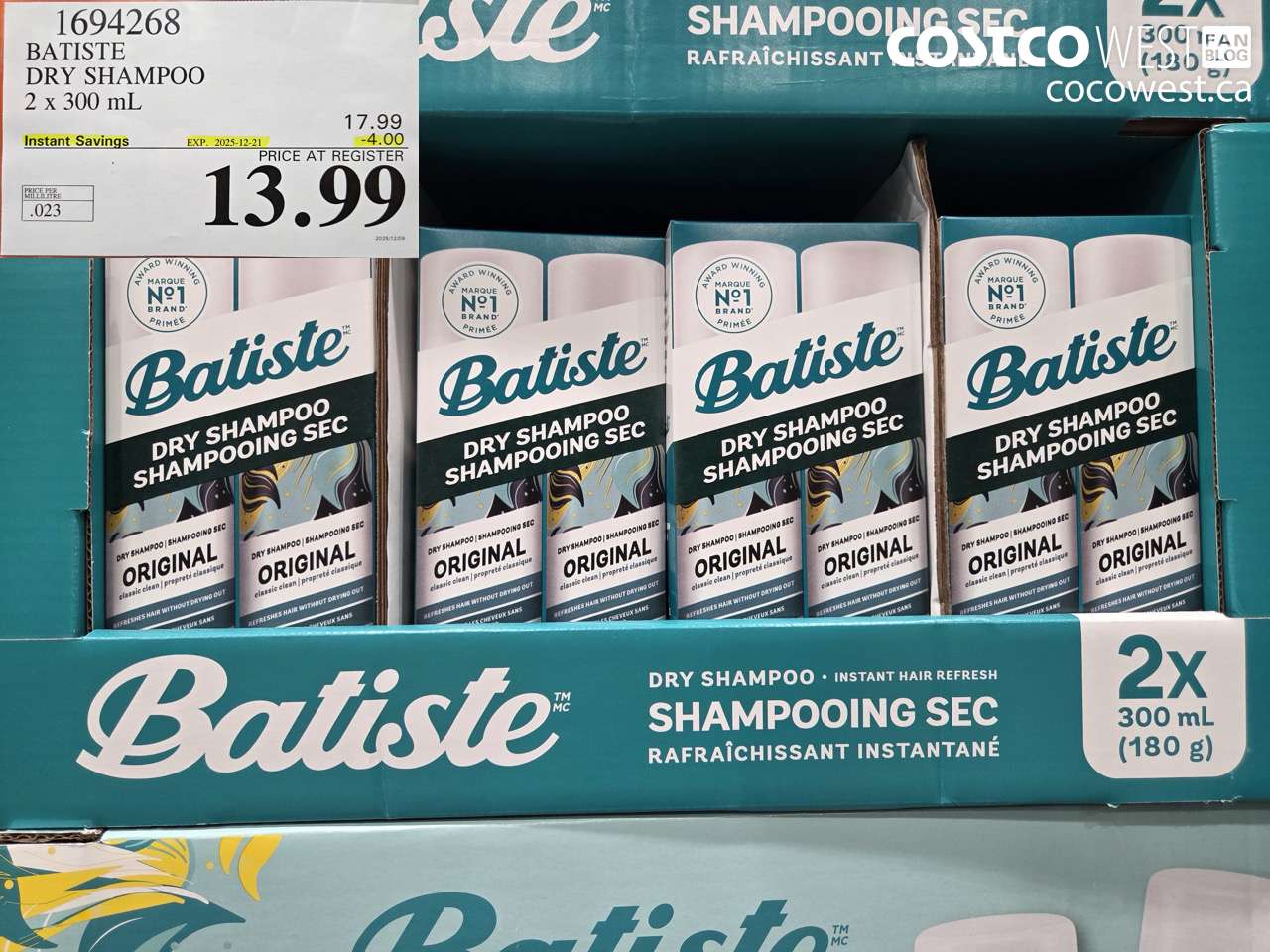1694268 BATISTE DRY SHAMPOO 2 X 300 ML ($4.00 INSTANT SAVINGS EXPIRES ON 2024-12-21) $13.99