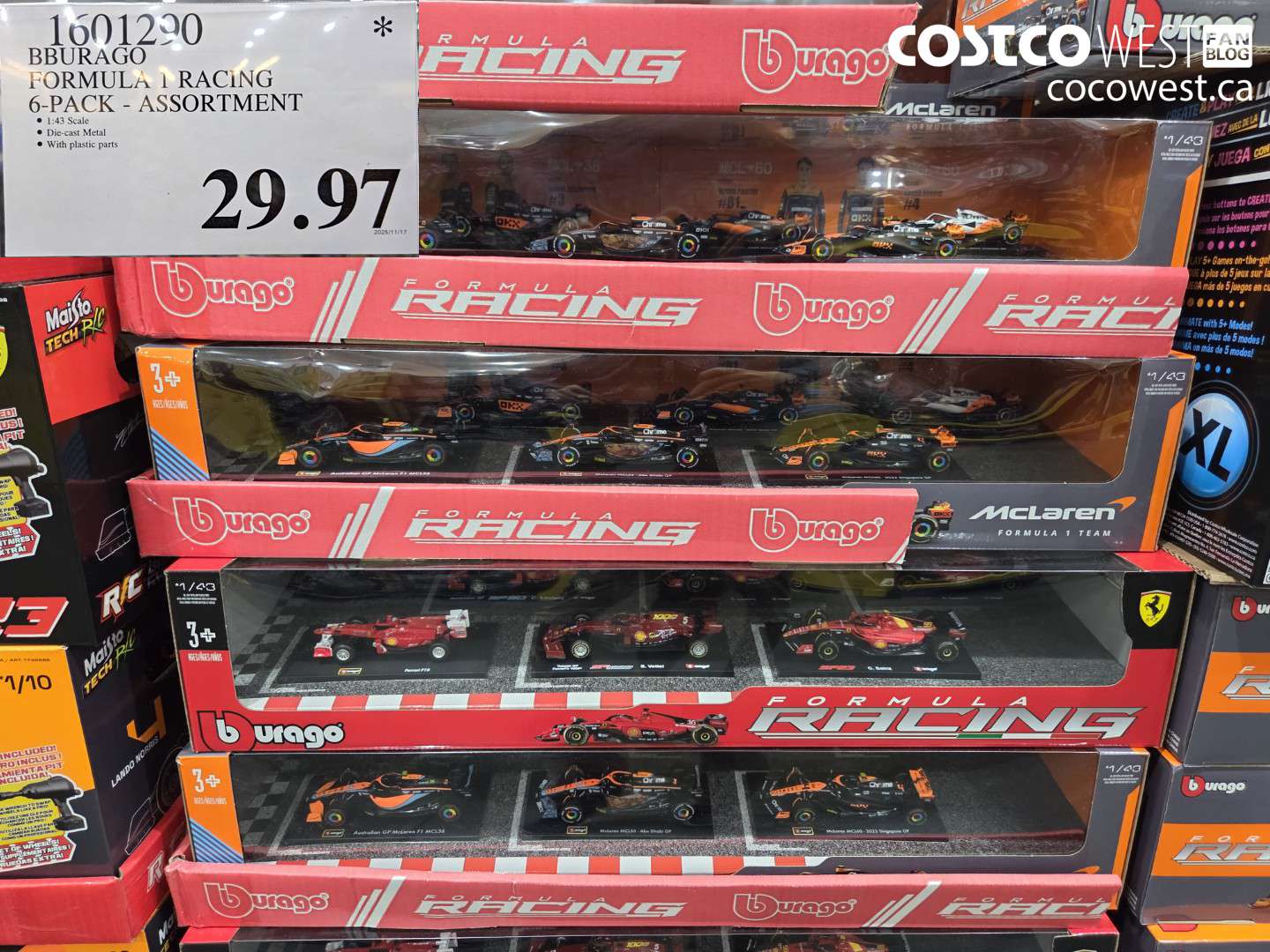 1601290 BBURAGO FORMULA 1 RACING 6-PACK ASSORTMENT $29.97
