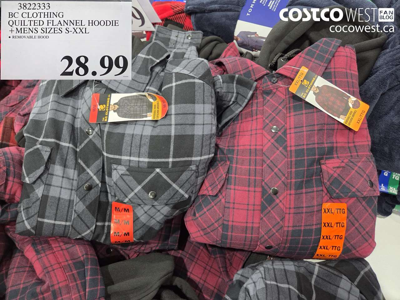 3822333 BC CLOTHING QUILTED FLANNEL HOODIE MENS SIZES S-XXL $28.99