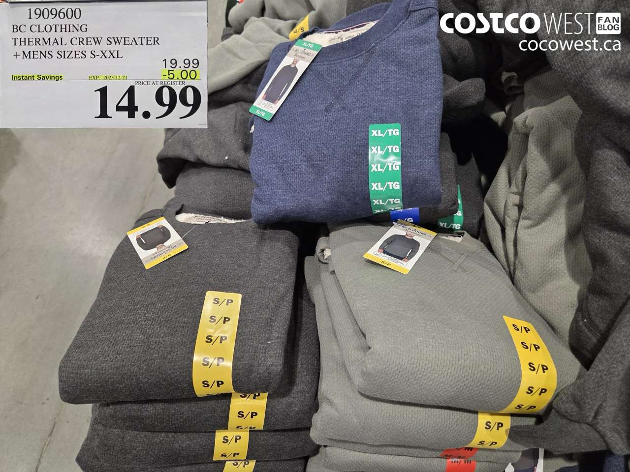 1909600 BC CLOTHING THERMAL CREW SWEATER MENS SIZES S-XXL ($5.00 INSTANT SAVINGS EXPIRES ON 2025-12-21) $14.99