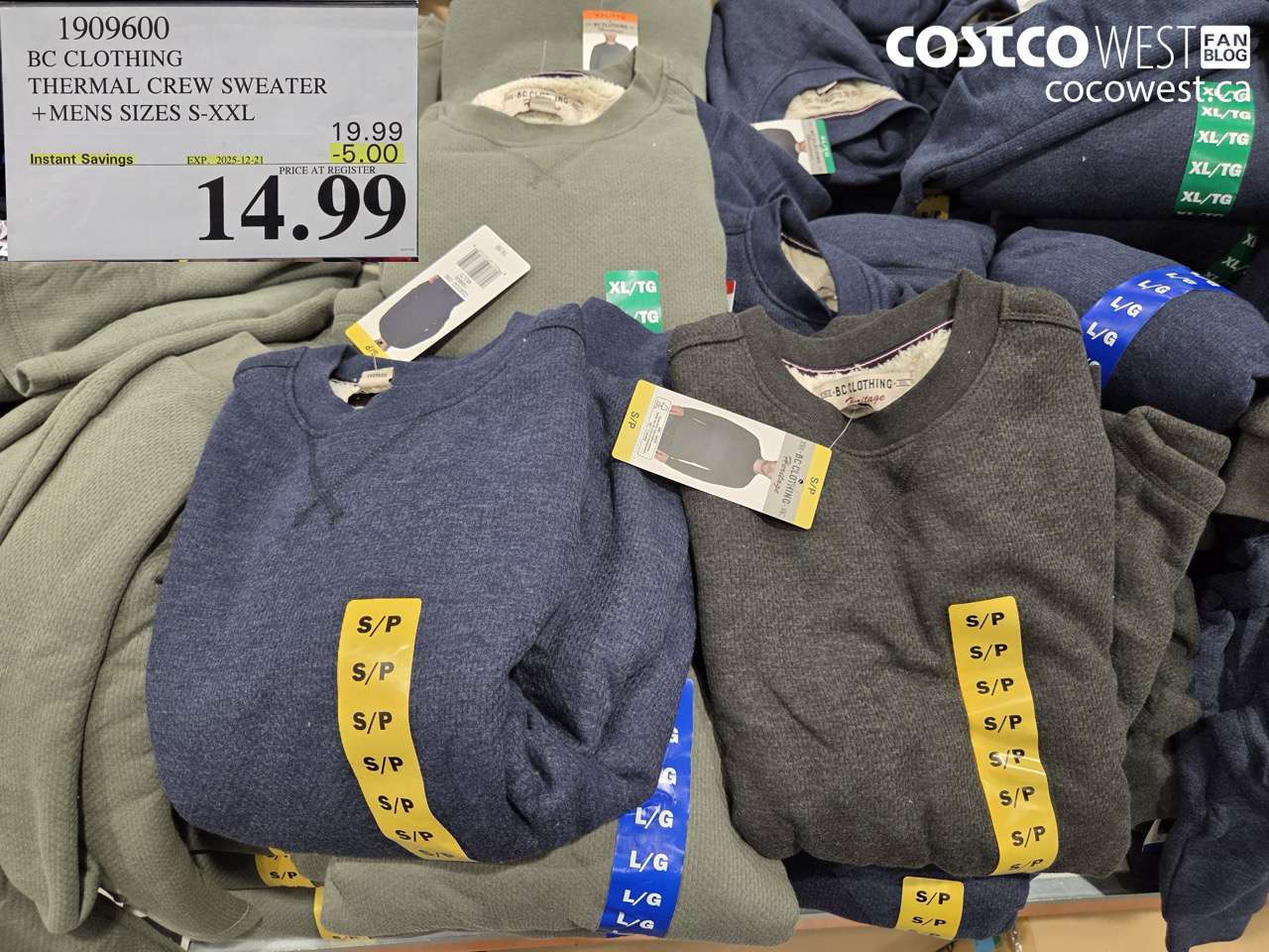 1909600 BC CLOTHING THERMAL CREW SWEATER MENS SIZES S-XXL ($5.00 INSTANT SAVINGS EXPIRES ON 2025-12-21) $14.99