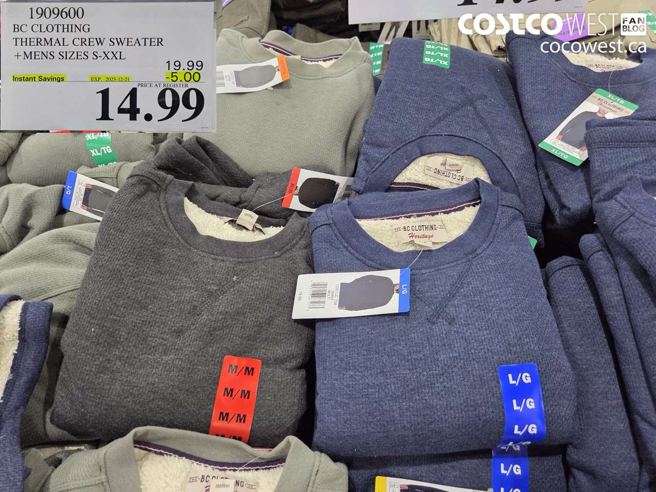 1909600 BC CLOTHING THERMAL CREW SWEATER MENS SIZES S-XXL ($5.00 INSTANT SAVINGS EXPIRES ON 2025-12-21) $14.99