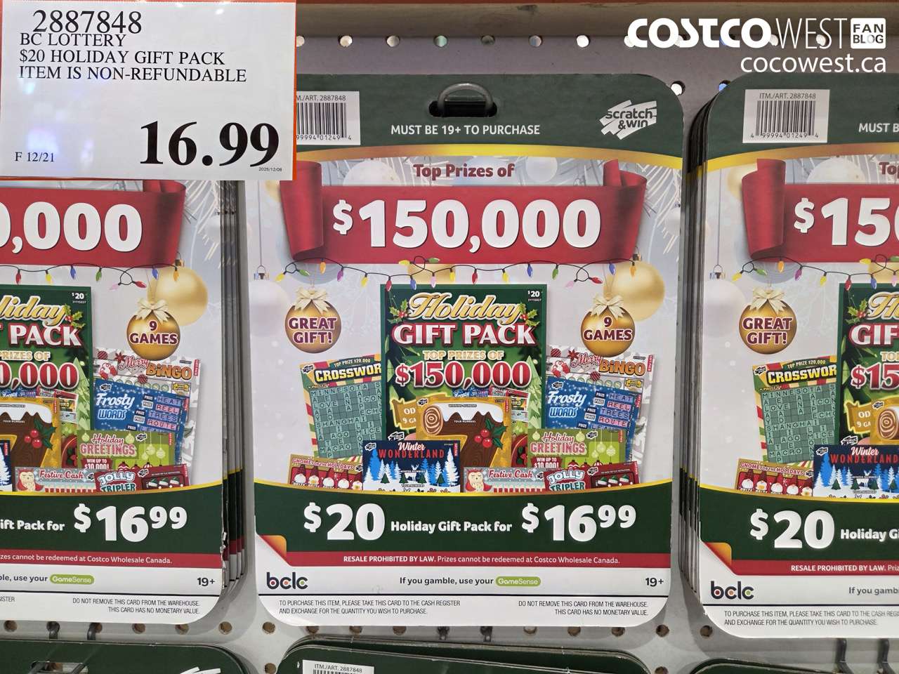 2887848 BC LOTTERY $20 HOLIDAY GIFT PACK ITEM IS NON-REFUNDABLE $16.99