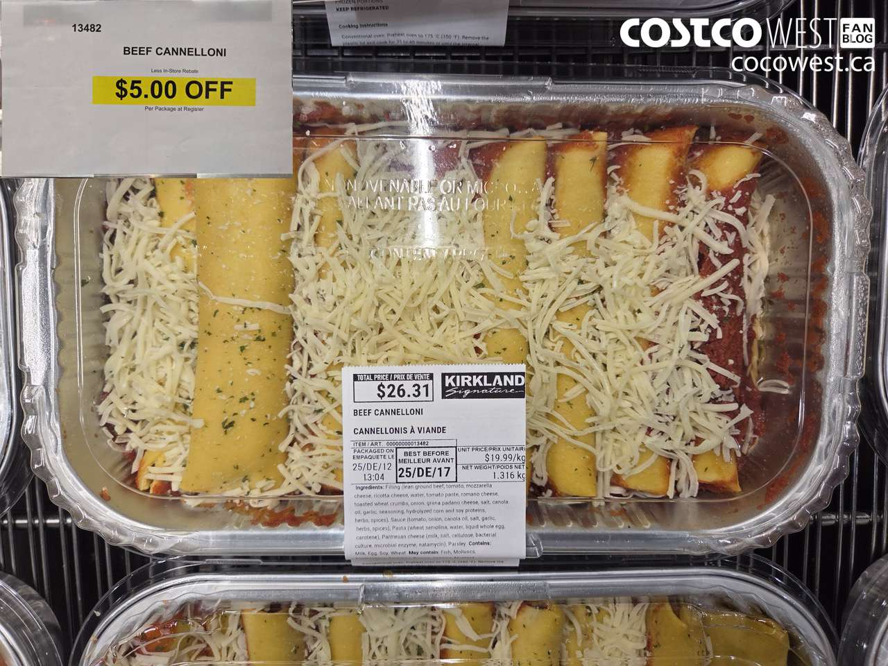 13482 BEEF CANNELLONI ($5.00 INSTANT SAVINGS)