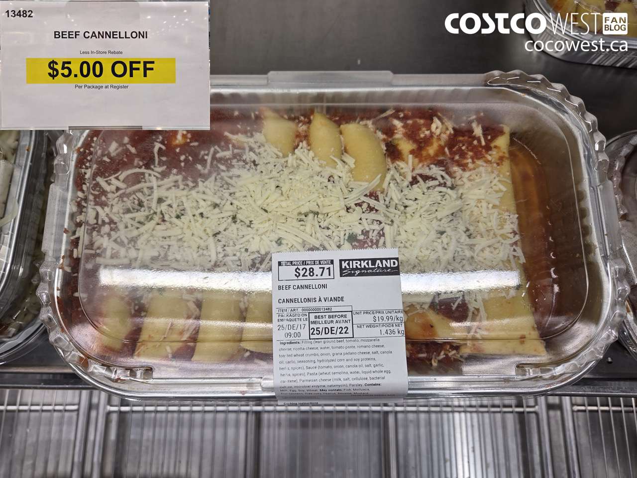 13482 BEEF CANNELLONI ($5.00 INSTANT SAVINGS)