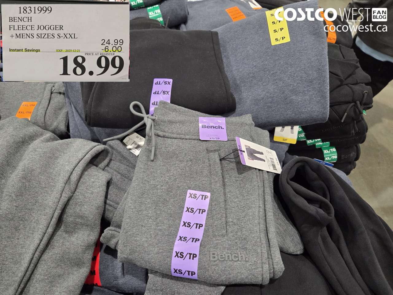 1831999 BENCH FLEECE JOGGER MENS SIZES S-XXL ($6.00 INSTANT SAVINGS EXPIRES ON 2025-12-21) $18.99