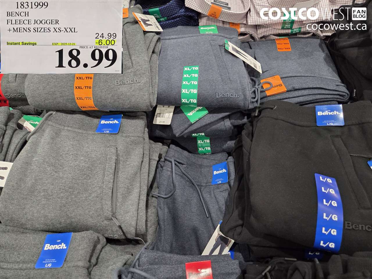 1831999 BENCH FLEECE JOGGER MENS SIZES XS-XXL ($6.00 INSTANT SAVINGS EXPIRES ON 2025-12-21) $18.99