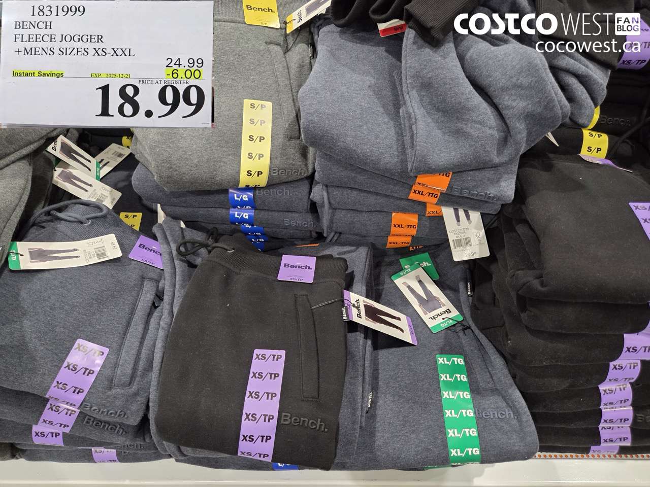 1831999 BENCH FLEECE JOGGER MENS SIZES XS-XXL ($6.00 INSTANT SAVINGS EXPIRES ON 2025-12-21) $18.99