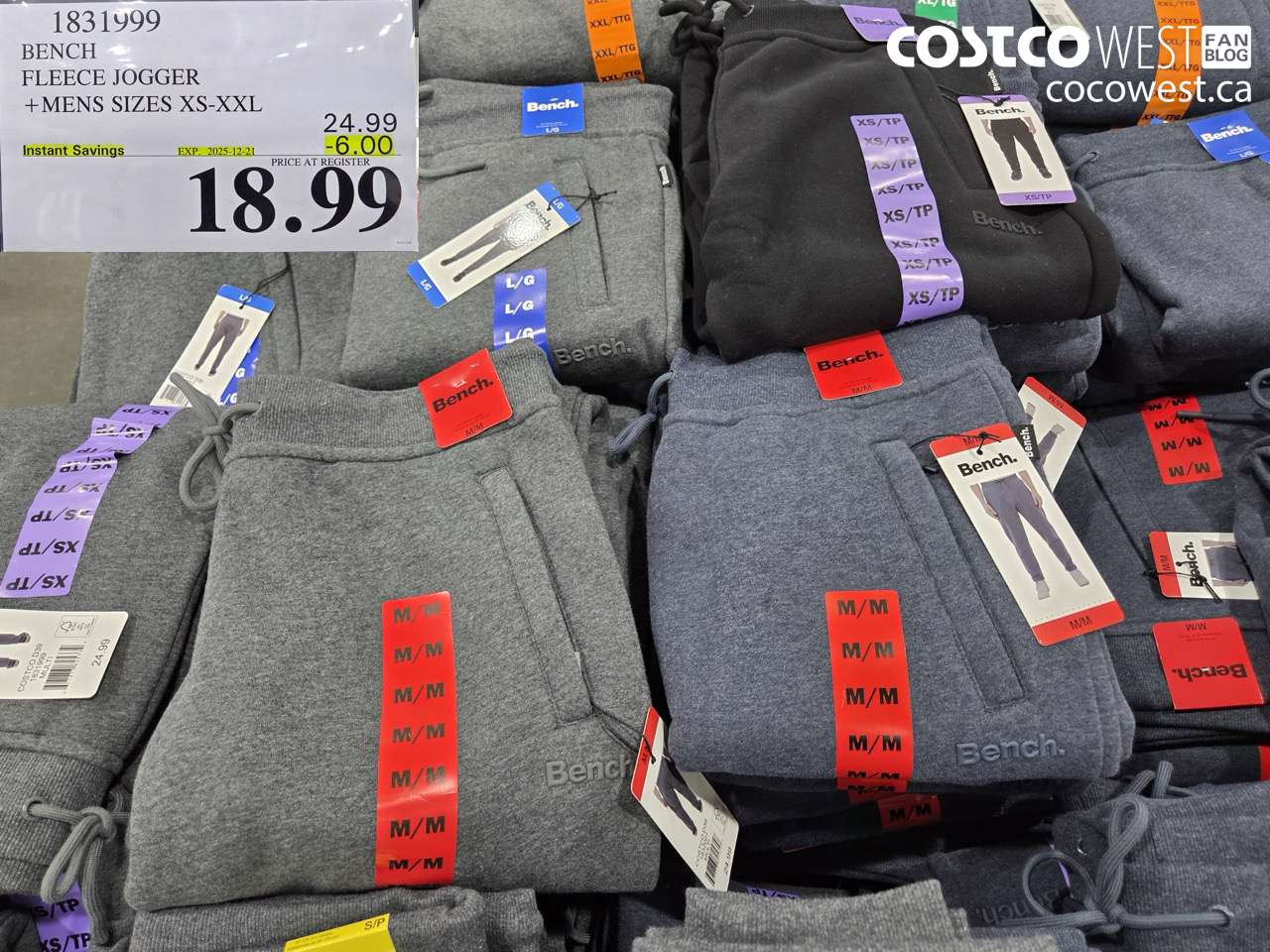1831999 BENCH FLEECE JOGGER MENS SIZES XS-XXL ($6.00 INSTANT SAVINGS EXPIRES ON 2025-12-21) $18.99