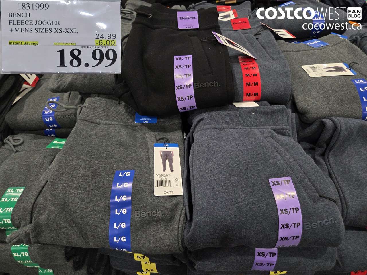 1831999 BENCH FLEECE JOGGER MENS SIZES XS-XXL ($6.00 INSTANT SAVINGS EXPIRES ON 2025-12-21) $18.99