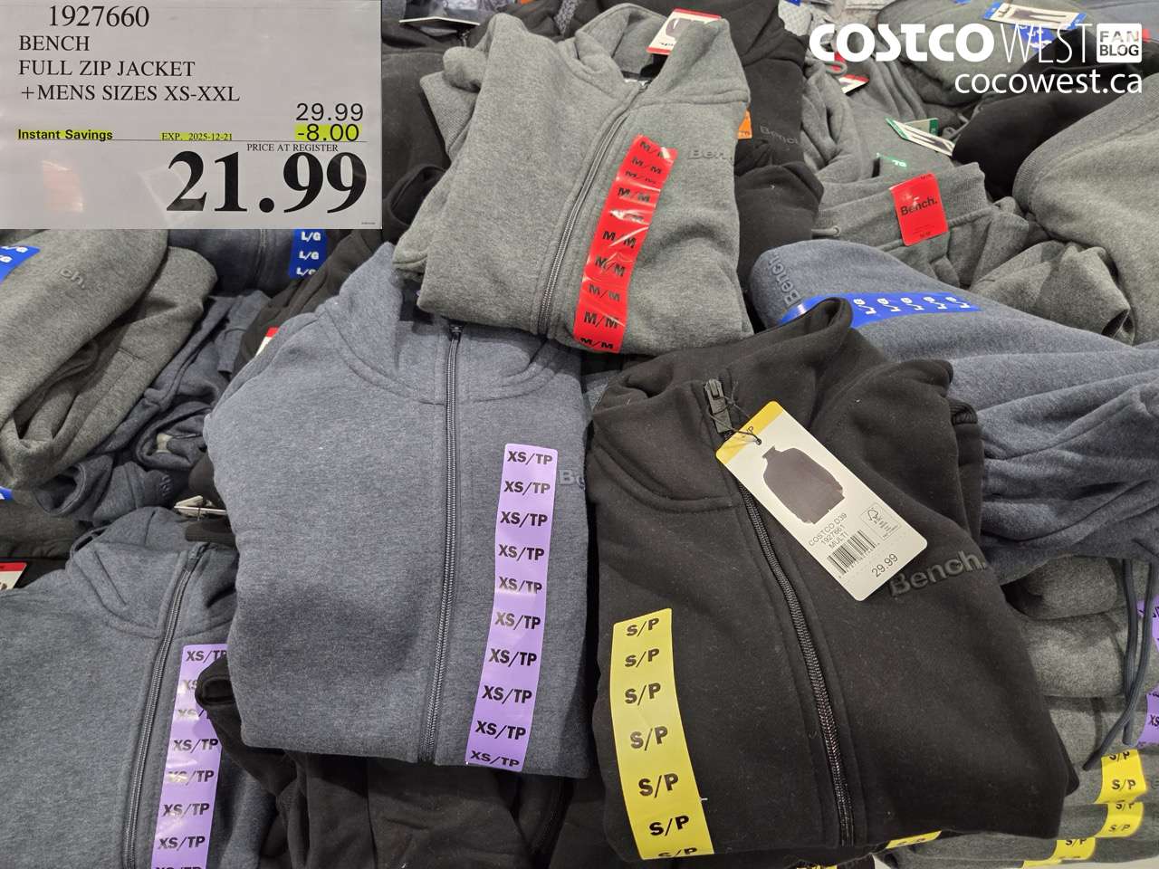 1927660 BENCH FULL ZIP JACKET MENS SIZES XS-XXL ($8.00 INSTANT SAVINGS EXPIRES ON 2025-12-21) $21.99