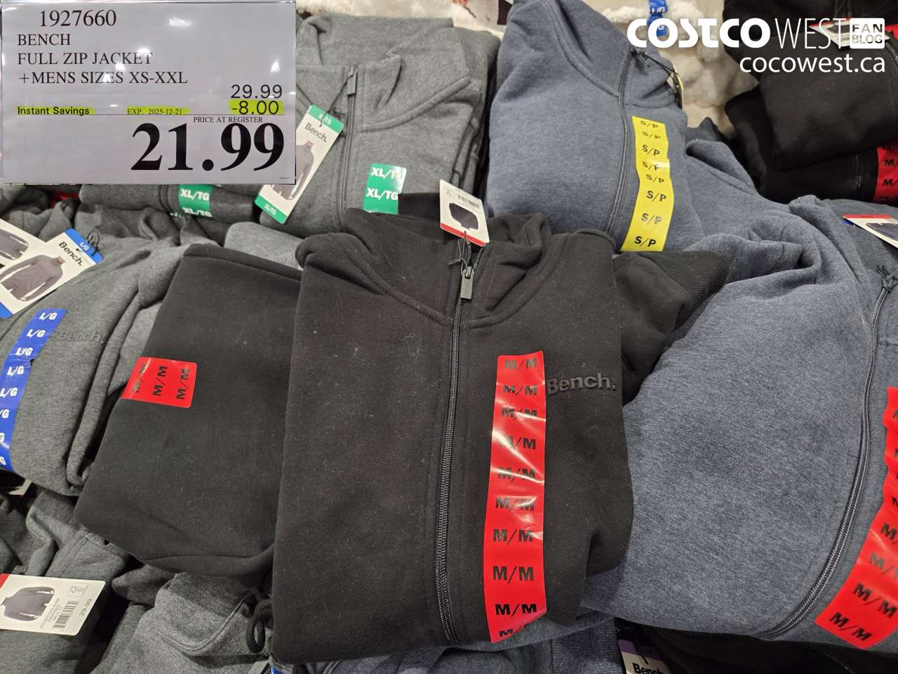 1927660 BENCH FULL ZIP JACKET MENS SIZES XS-XXL ($8.00 INSTANT SAVINGS EXPIRES ON 2025-12-21) $21.99