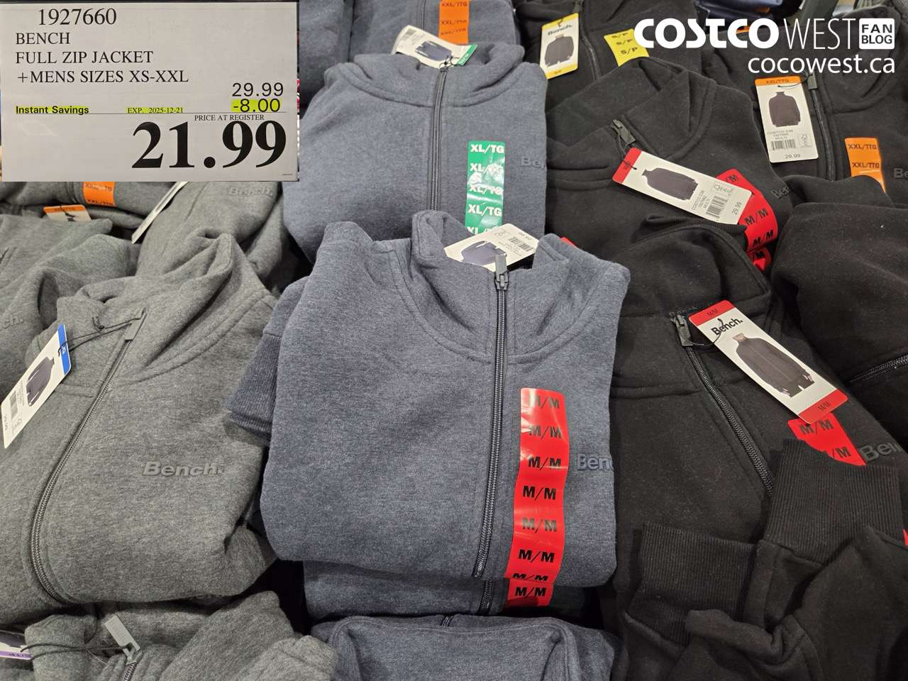 1927660 BENCH FULL ZIP JACKET MENS SIZES XS-XXL ($8.00 INSTANT SAVINGS EXPIRES ON 2025-12-21) $21.99