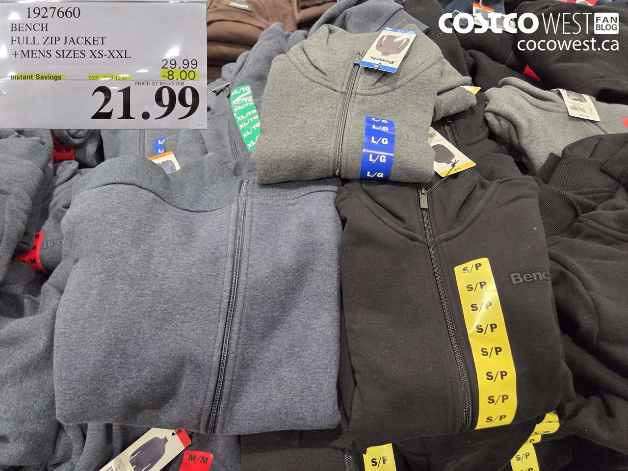 1927660 BENCH FULL ZIP JACKET MENS SIZES XS-XXL ($8.00 INSTANT SAVINGS EXPIRES ON 2025-12-21) $21.99