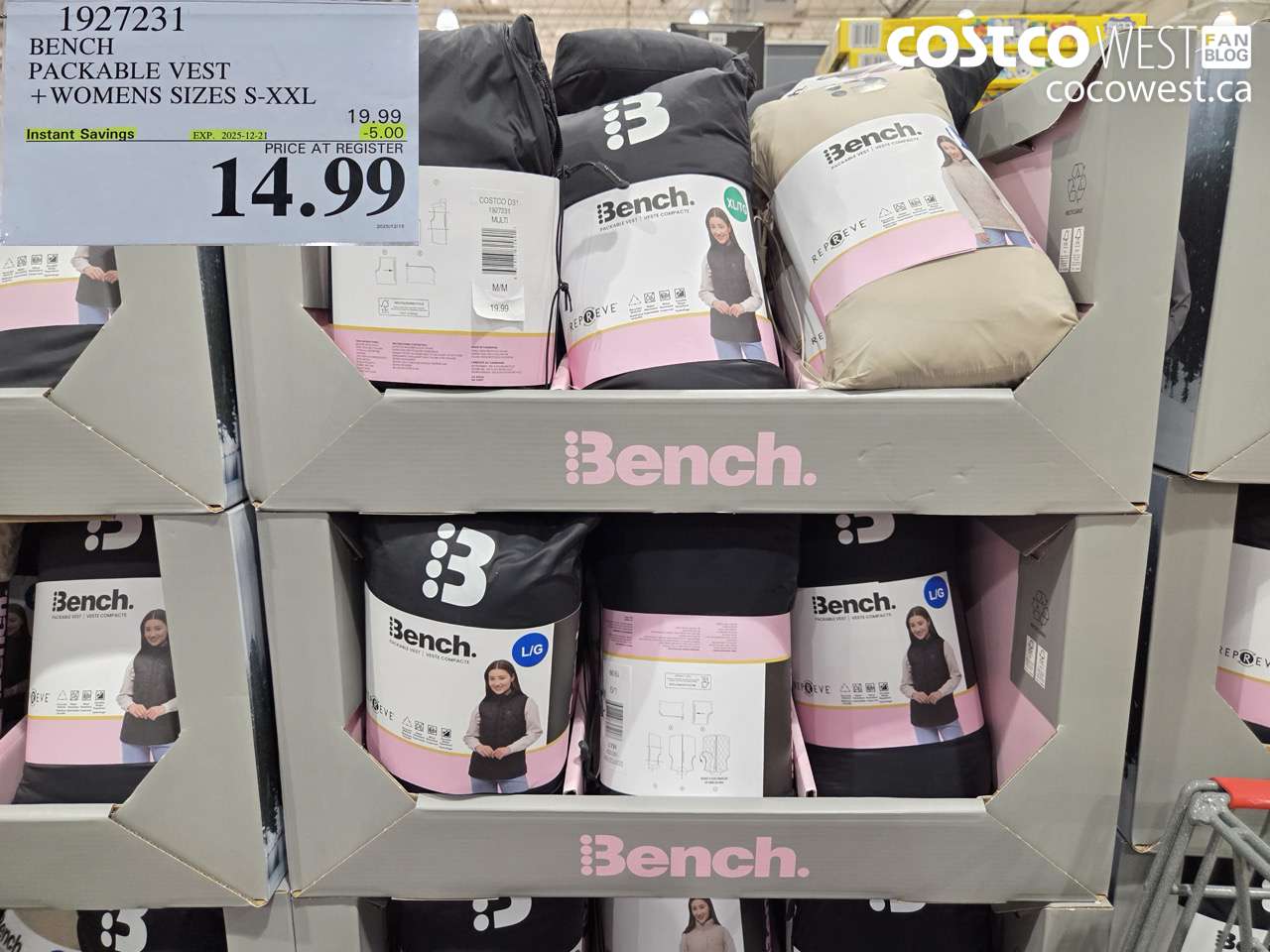 1927231 BENCH PACKABLE VEST WOMENS SIZES S-XXL ($5.00 INSTANT SAVINGS EXPIRES ON 2025-12-21) $14.99