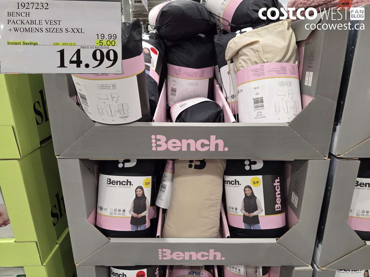 1927232 BENCH PACKABLE VEST WOMENS SIZES S-XXL ($5.00 INSTANT SAVINGS EXPIRES ON 2025-12-21) $14.99