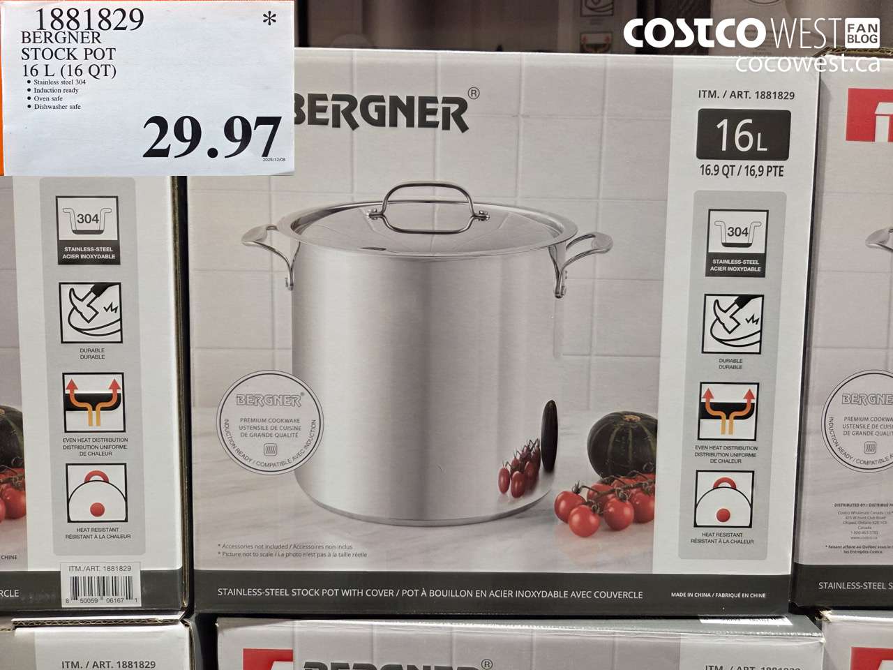 1881829 BERGNER STOCK POT 16L (16QT) $29.97