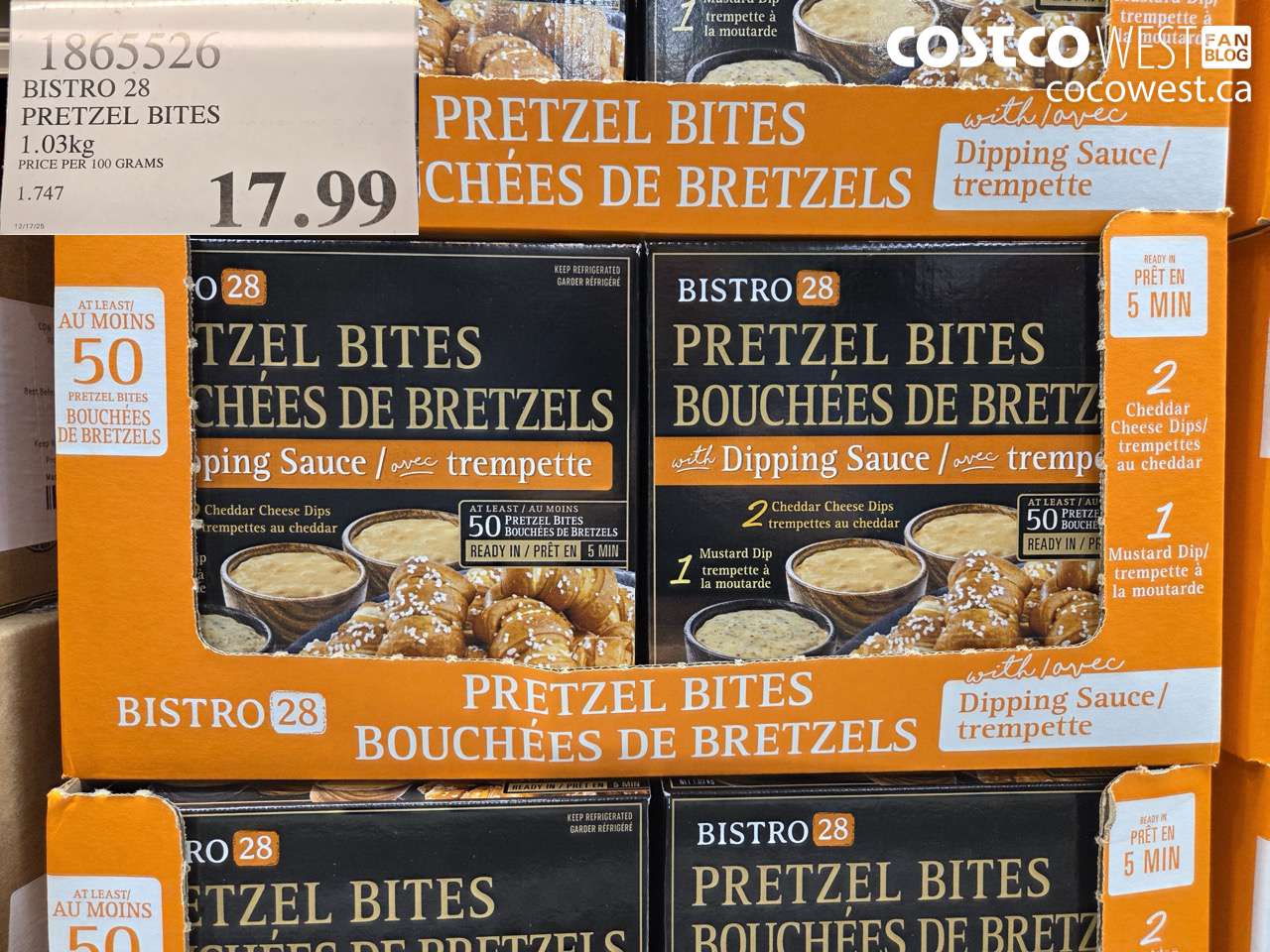 1865526 BISTRO 28 PRETZEL BITES 1.03KG $17.99