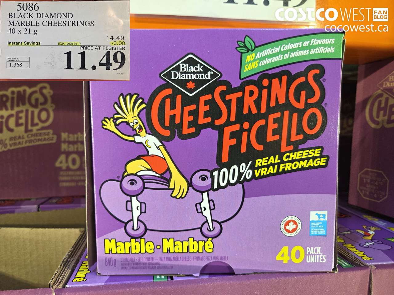 5086 BLACK DIAMOND MARBLE CHEESTRINGS 40 x 21 g ($3.00 INSTANT SAVINGS EXPIRES ON 2026-01-18) $11.49