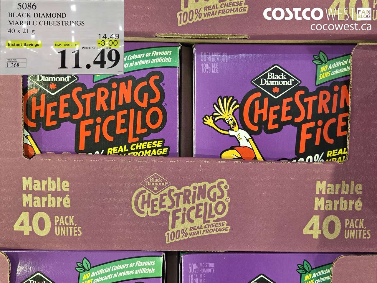 5086 BLACK DIAMOND MARBLE CHEESTRINGS 40 x 21 g ($3.00 INSTANT SAVINGS EXPIRES ON 2026-01-18) $11.49