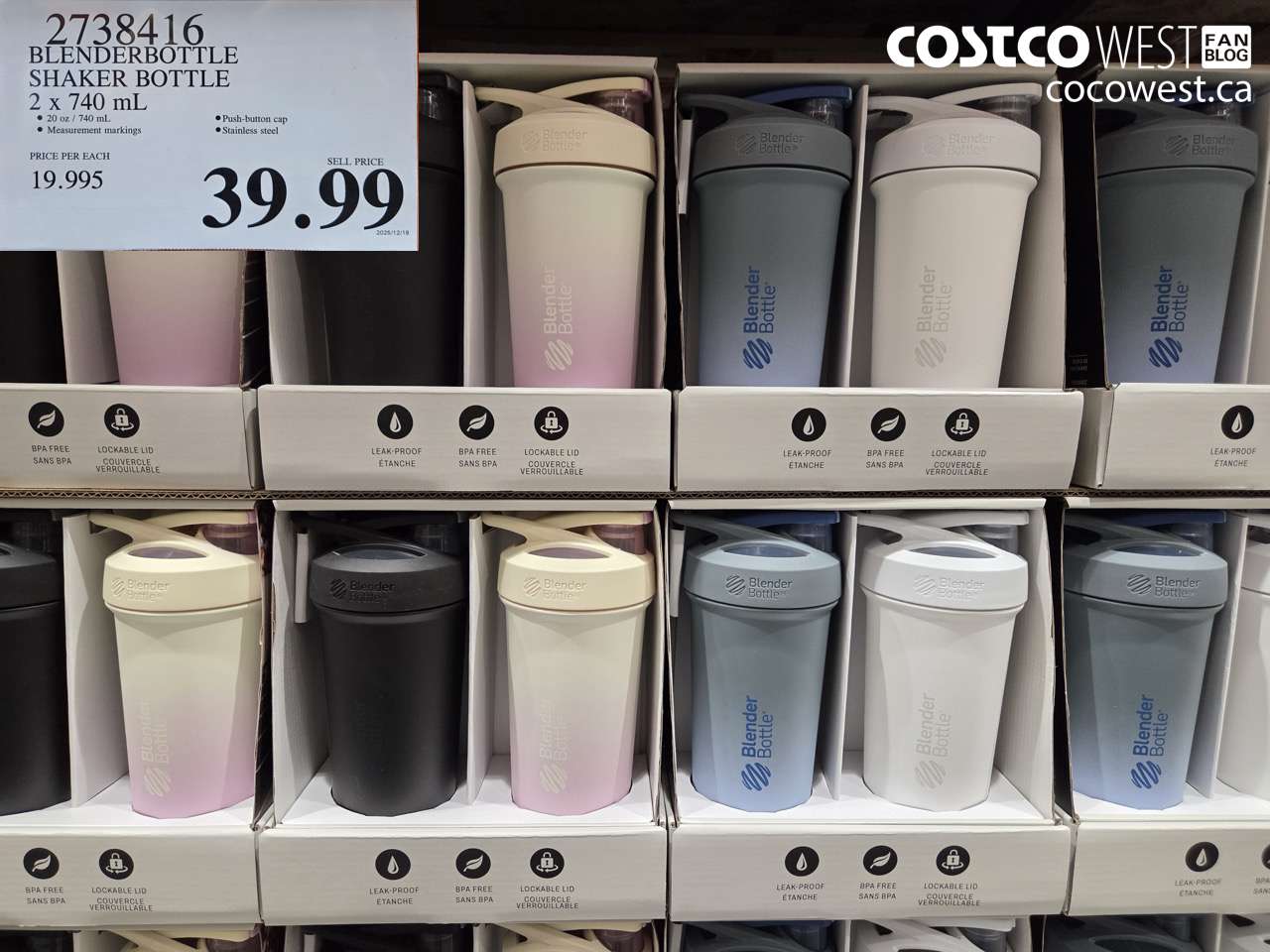 2738416 BLENDERBOTTLE SHAKER BOTTLE 2 X 740ML $39.99