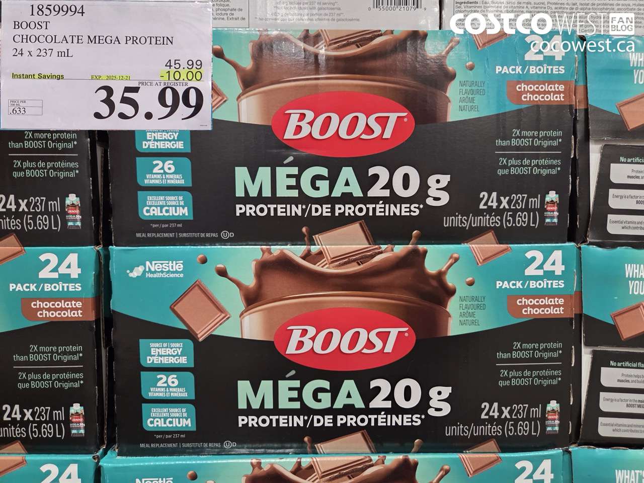 1859994 BOOST MEGA PROTEIN CHOCOLATE 24 X 237ML ($10.00 INSTANT SAVINGS EXPIRES ON 2025-12-21) $35.99