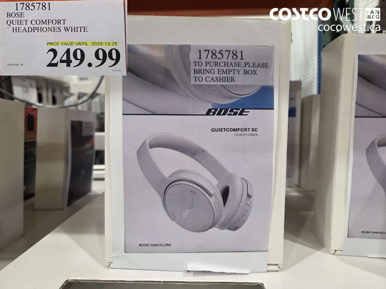 1785781 BOSE QUIET COMFORT HEADPHONES WHITE (EXPIRES ON 2025-12-25) $249.99