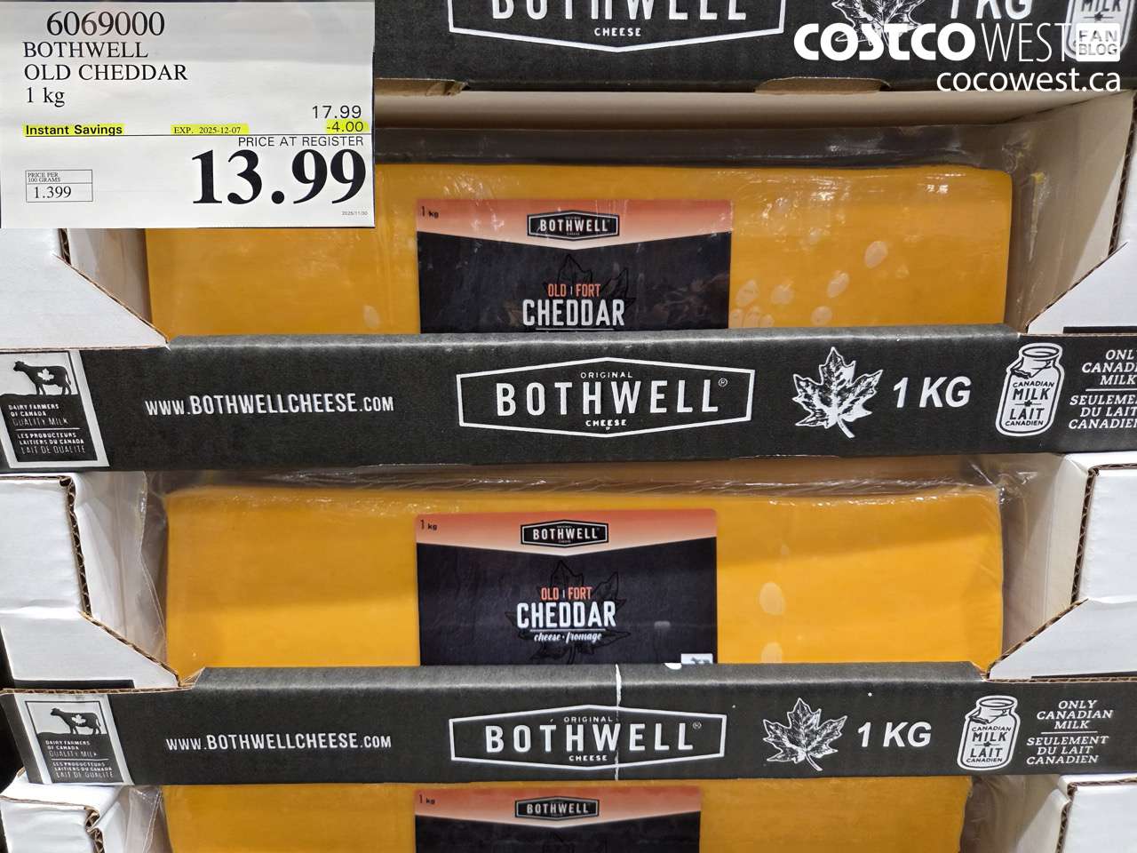 6069000 BOTHWELL OLD CHEDDAR 1 KG ($4.00 INSTANT SAVINGS EXPIRES ON 2025-12-07) $13.99