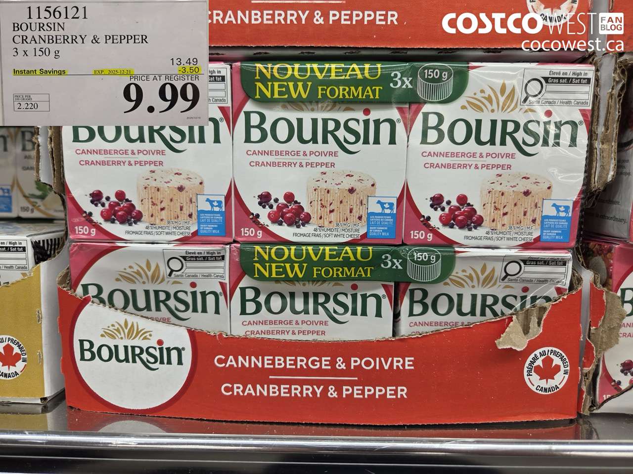 1156121 BOURSIN CRANBERRY & PEPPER 3 X 150G ($3.50 INSTANT SAVINGS EXPIRES ON 2025-12-21) $9.99