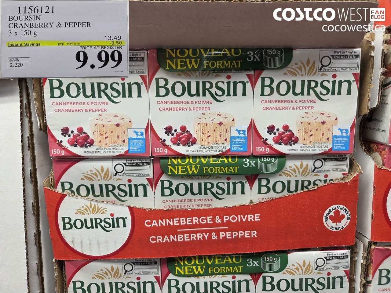 1156121 BOURSIN CRANBERRY & PEPPER 3 X 150G ($3.50 INSTANT SAVINGS EXPIRES ON 2025-12-21) $9.99