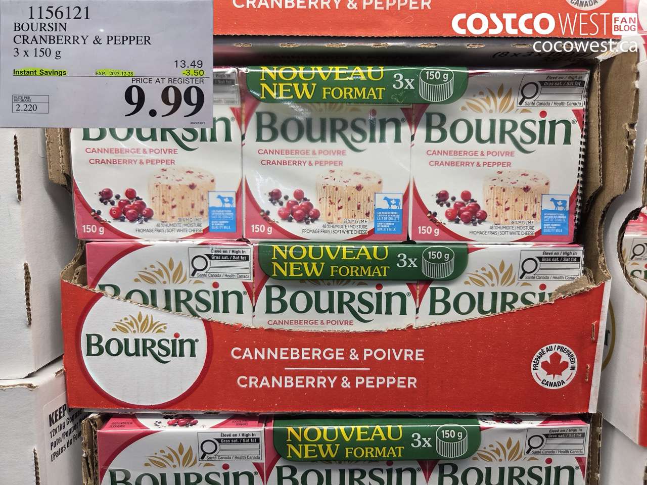 1156121 BOURSIN CRANBERRY & PEPPER 3 X 150G ($3.50 INSTANT SAVINGS EXPIRES ON 2025-12-28) $9.99
