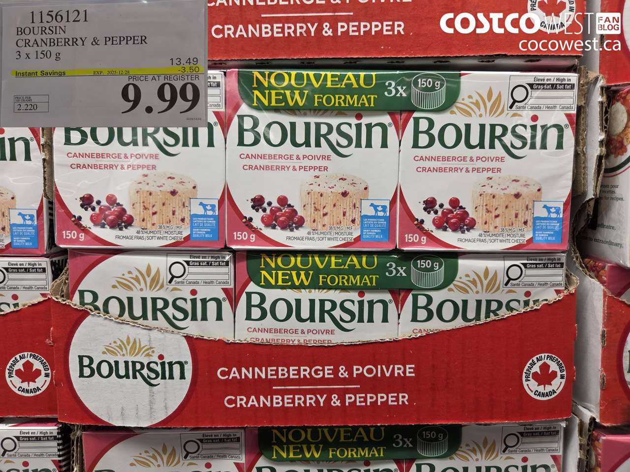 1156121 BOURSIN CRANBERRY & PEPPER 3 X 150G ($3.50 INSTANT SAVINGS EXPIRES ON 2025-12-28) $9.99