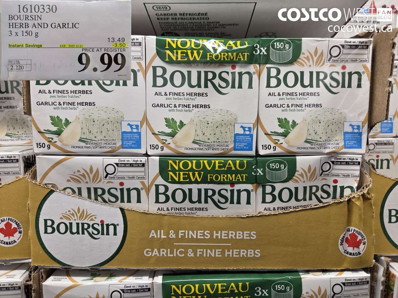 1610330 BOURSIN HERB & GARLIC 3 X 150G ($3.50 INSTANT SAVINGS EXPIRES ON 2025-12-21) $9.99
