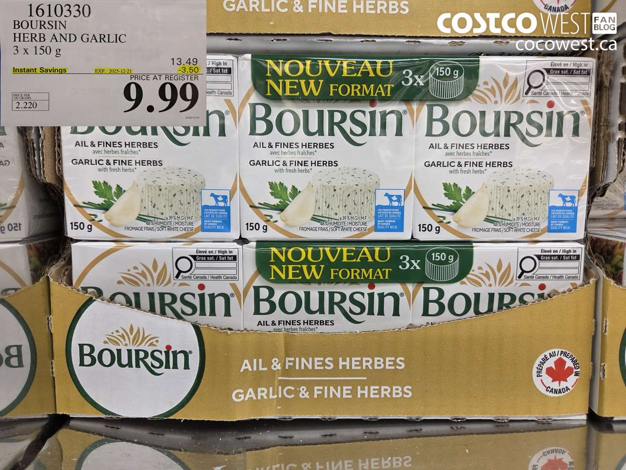1610330 BOURSIN HERB & GARLIC 3 X 150G ($3.50 INSTANT SAVINGS EXPIRES ON 2025-12-21) $9.99