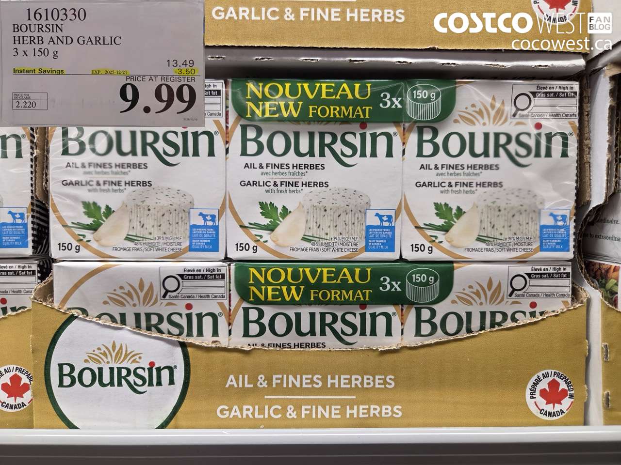 1610330 BOURSIN HERB & GARLIC 3 X 150G ($3.50 INSTANT SAVINGS EXPIRES ON 2025-12-21) $9.99