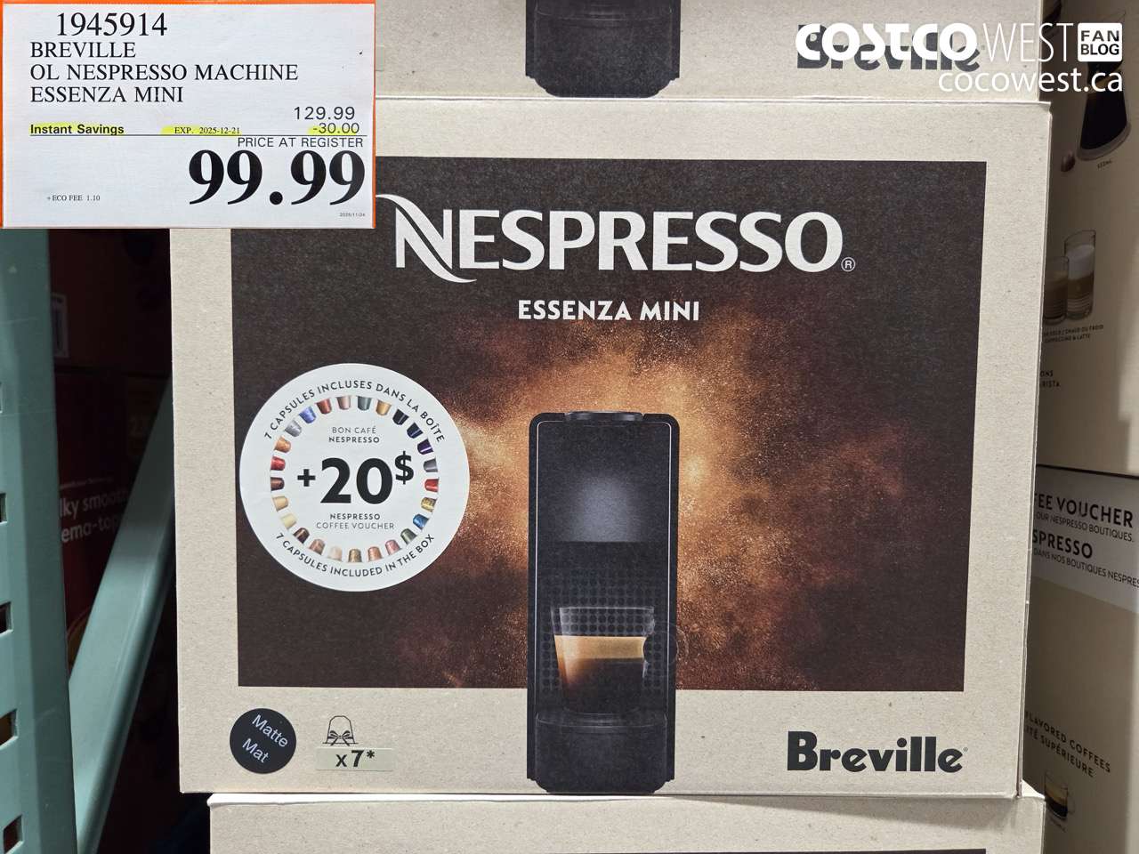 1945914 BREVILLE OL NESPRESSO MACHINE ESSENZA MINI ($30.00 INSTANT SAVINGS EXPIRES ON 2025-12-21) $99.99