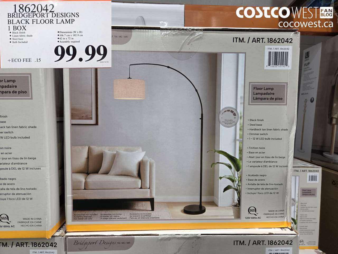 1862042 BRIDGEPORT DESIGNS BLACK FLOOR LAMP 1 BOX $99.99