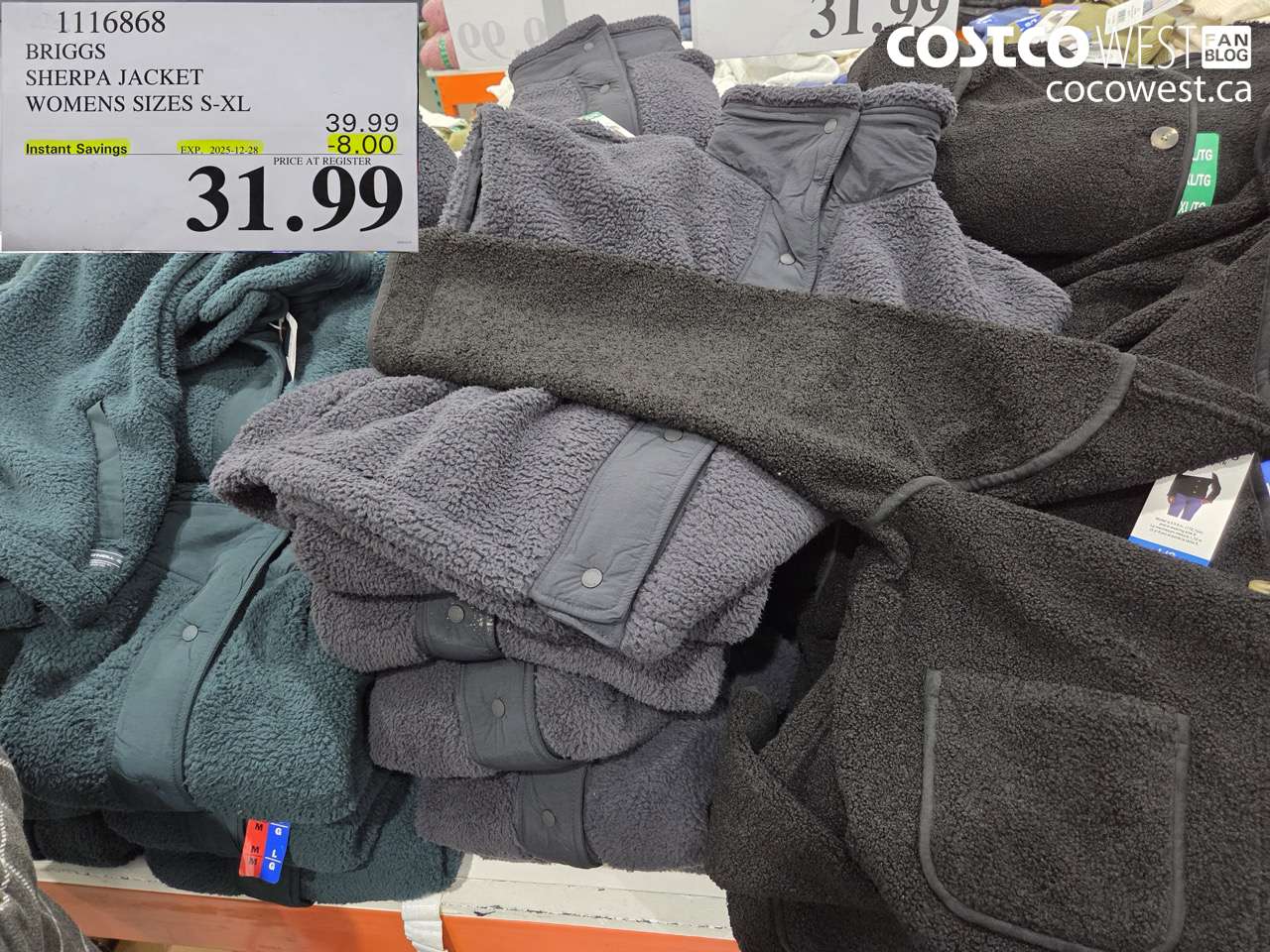 1116868 BRIGGS SHERPA JACKET WOMENS SIZES S-XL ($8.00 INSTANT SAVINGS EXPIRES ON 2025-12-28) $31.99