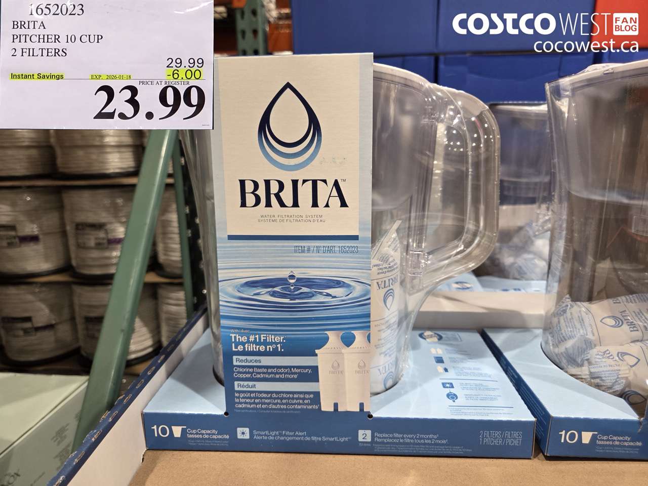 1652023 BRITA PITCHER 10 CUP 2 FILTERS ($6.00 INSTANT SAVINGS EXPIRES ON 2026-01-18) $23.99