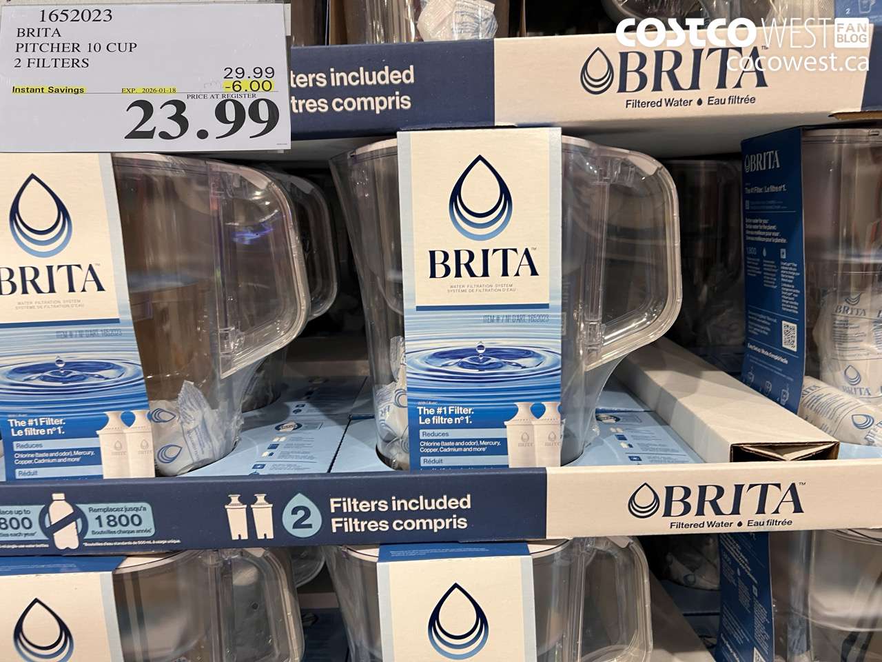 1652023 BRITA PITCHER 10 CUP 2 FILTERS ($6.00 INSTANT SAVINGS EXPIRES ON 2026-01-18) $23.99