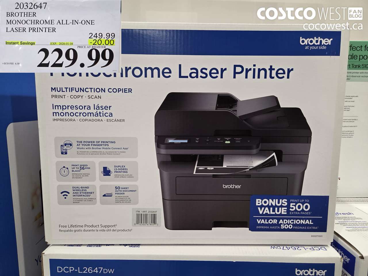 2032647 BROTHER MONOCHROME ALL-IN-ONE LASER PRINTER ($20.00 INSTANT SAVINGS EXPIRES ON 2026-01-04) $229.99