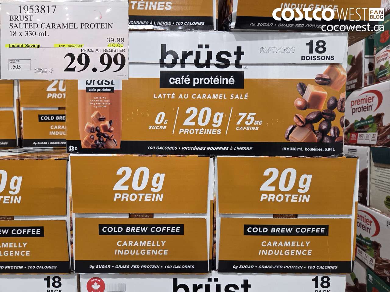 1953817 BRUST SALTED CARAMEL PROTEIN 18 X 330ML ($10.00 INSTANT SAVINGS EXPIRES ON 2026-01-18) $29.99