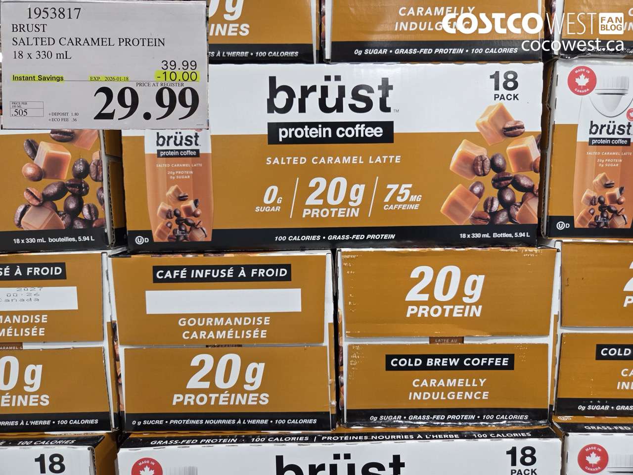 1953817 BRUST SALTED CARAMEL PROTEIN 18 X 330ML ($10.00 INSTANT SAVINGS EXPIRES ON 2026-01-18) $29.99