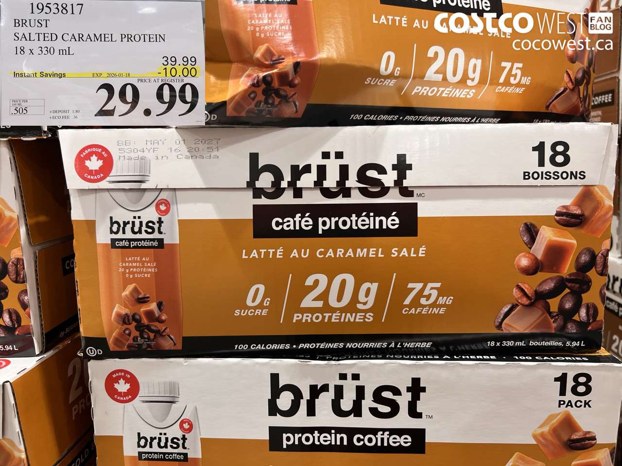 1953817 BRUST SALTED CARAMEL PROTEIN 18 X 330ML ($10.00 INSTANT SAVINGS EXPIRES ON 2026-01-18) $29.99
