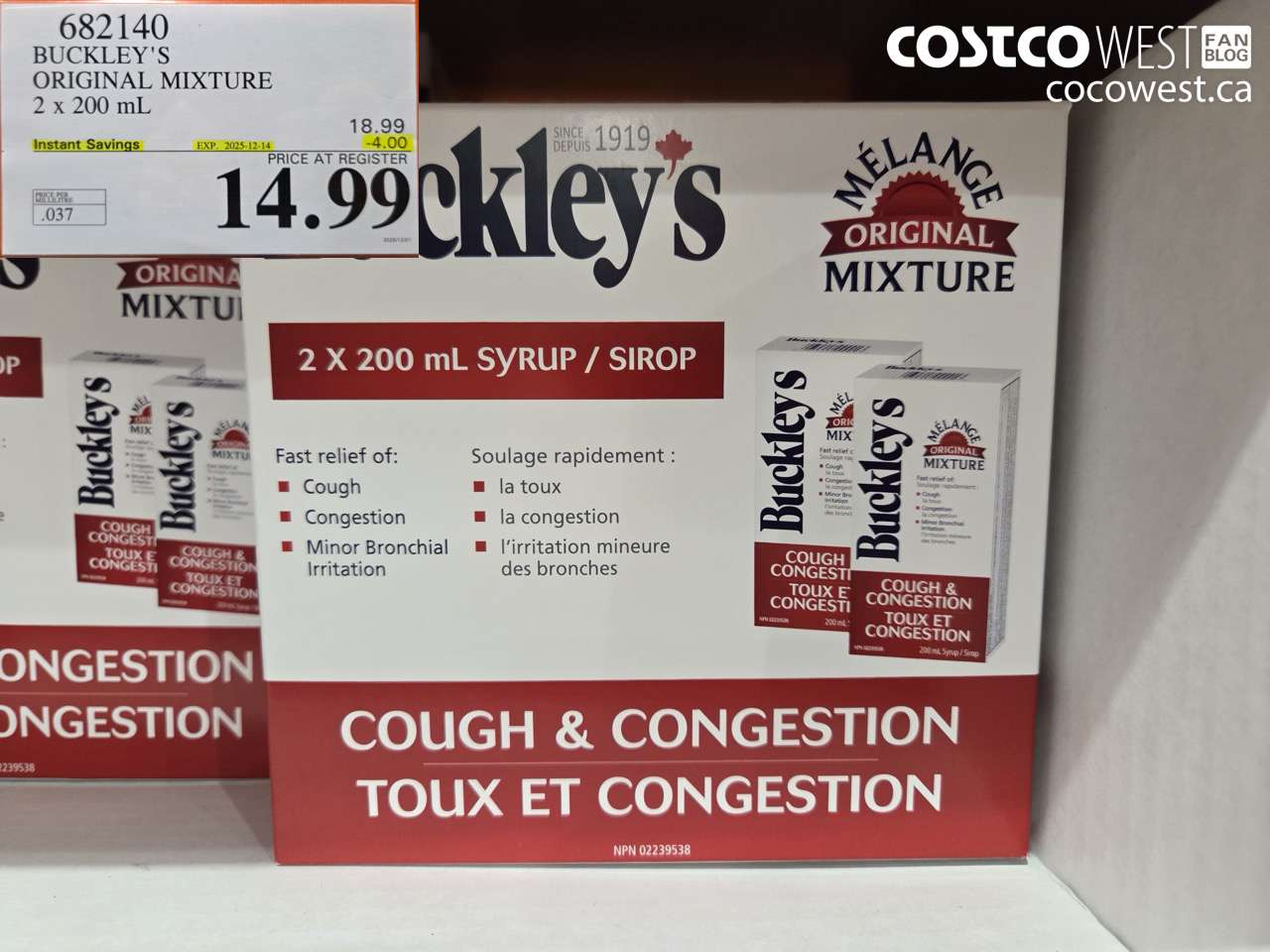 682140 BUCKLEY'S ORIGINAL MIXTURE 2 X 200ML ($4.00 INSTANT SAVINGS EXPIRES ON 2025-12-14) $14.99