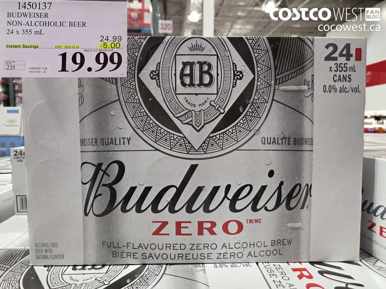 1450137 BUDWEISER 0.0% 24 x 355 mL ($5.00 INSTANT SAVINGS EXPIRES ON 2025-12-14) $19.99